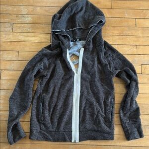 EUC Gray zip down Hoodie distressed with raw hems